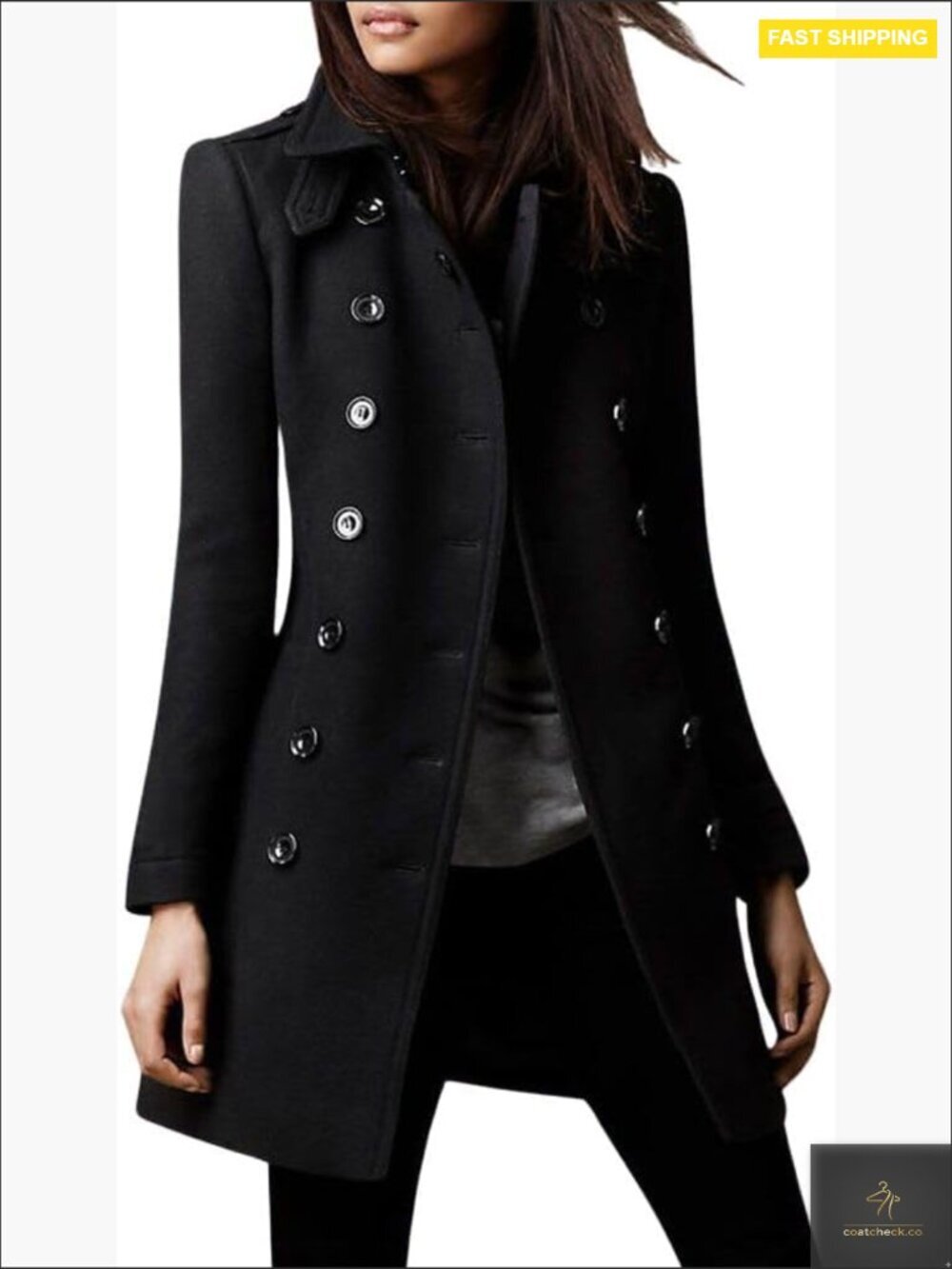 Double Breasted Wool Blend Trench Pea Coat Elegant Classic Winter Coat